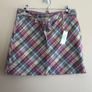 Clover Dahlia Tie Belt Multicolored Plaid Skort NWT 10